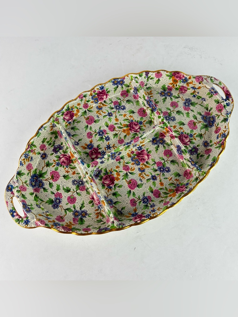 Royal Winton Vintage Grimwades Old Cottage Chintz Floral Divided Relish Plate